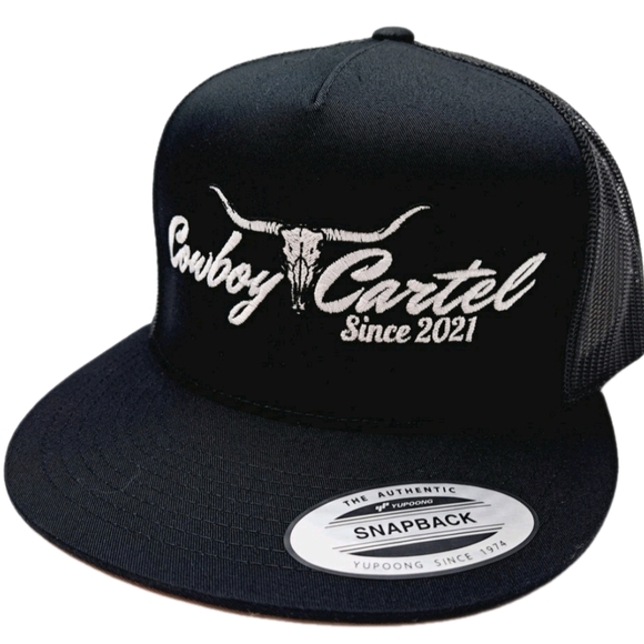 Other - Retro Vintage Style Cowboy Cartel Flat Bill Mesh Snapback Black Cap Hat Embroide
